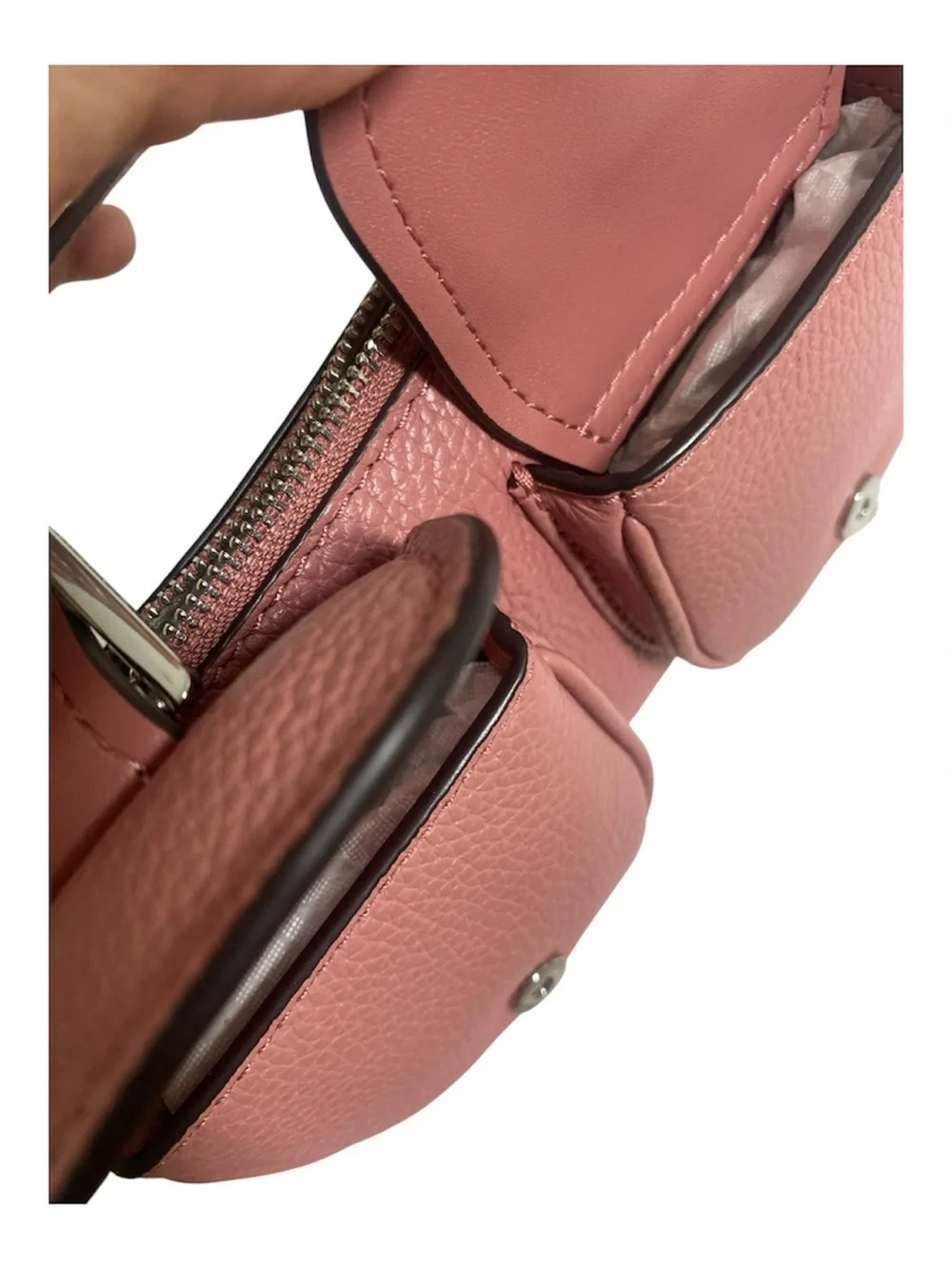 MICHAEL Michael Kors Zoe Rose Pink Leather Pouchette with Front Buckle Pockets